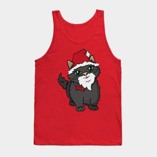 Santa Kitten, black kitten dressed as Santa Claus. Tank Top